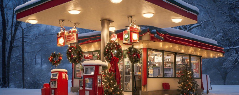 Gas Station in Christmas